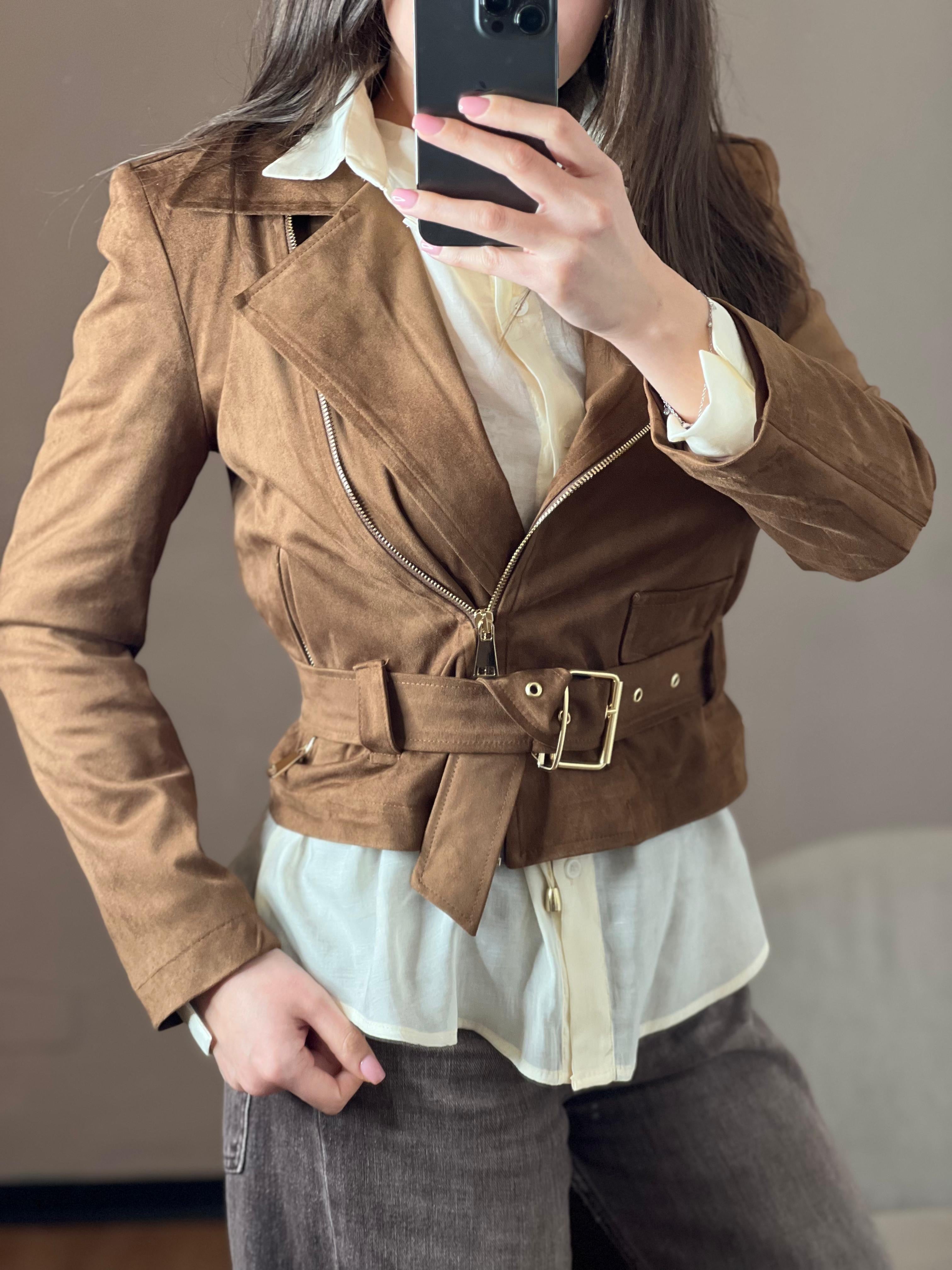 Giacca suede con cintura - Kikisix