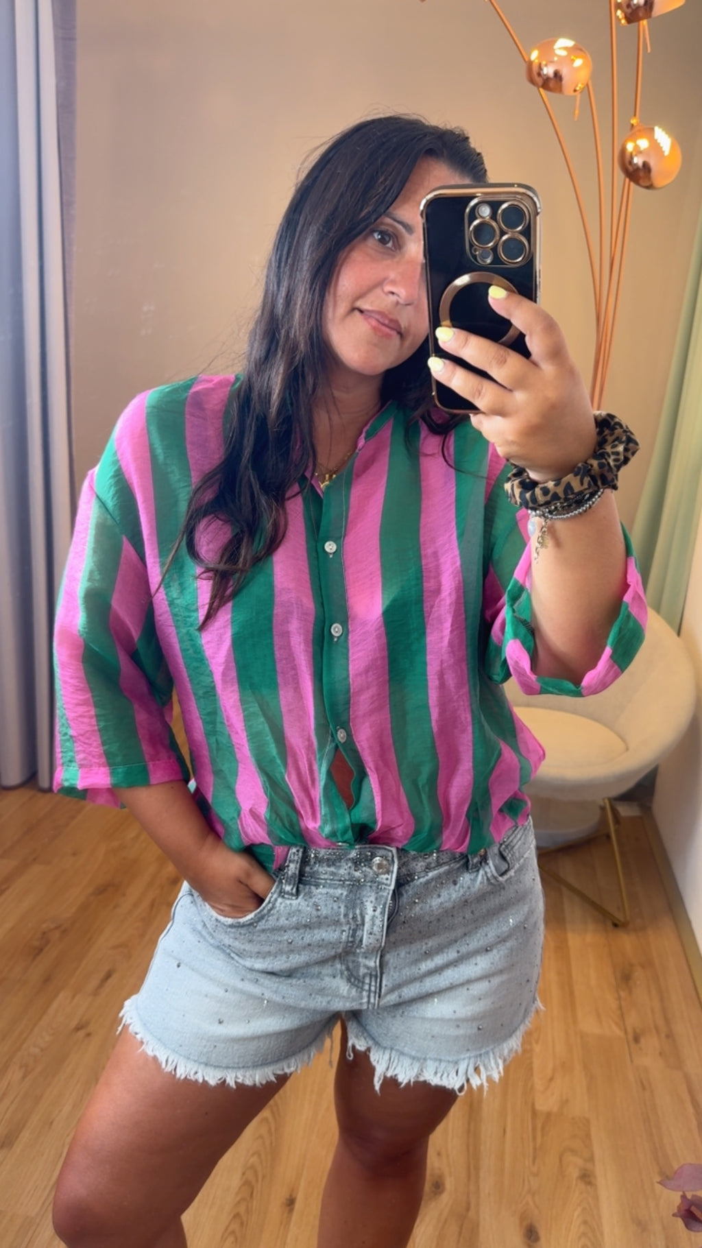 Camicia riga verde e fuxia