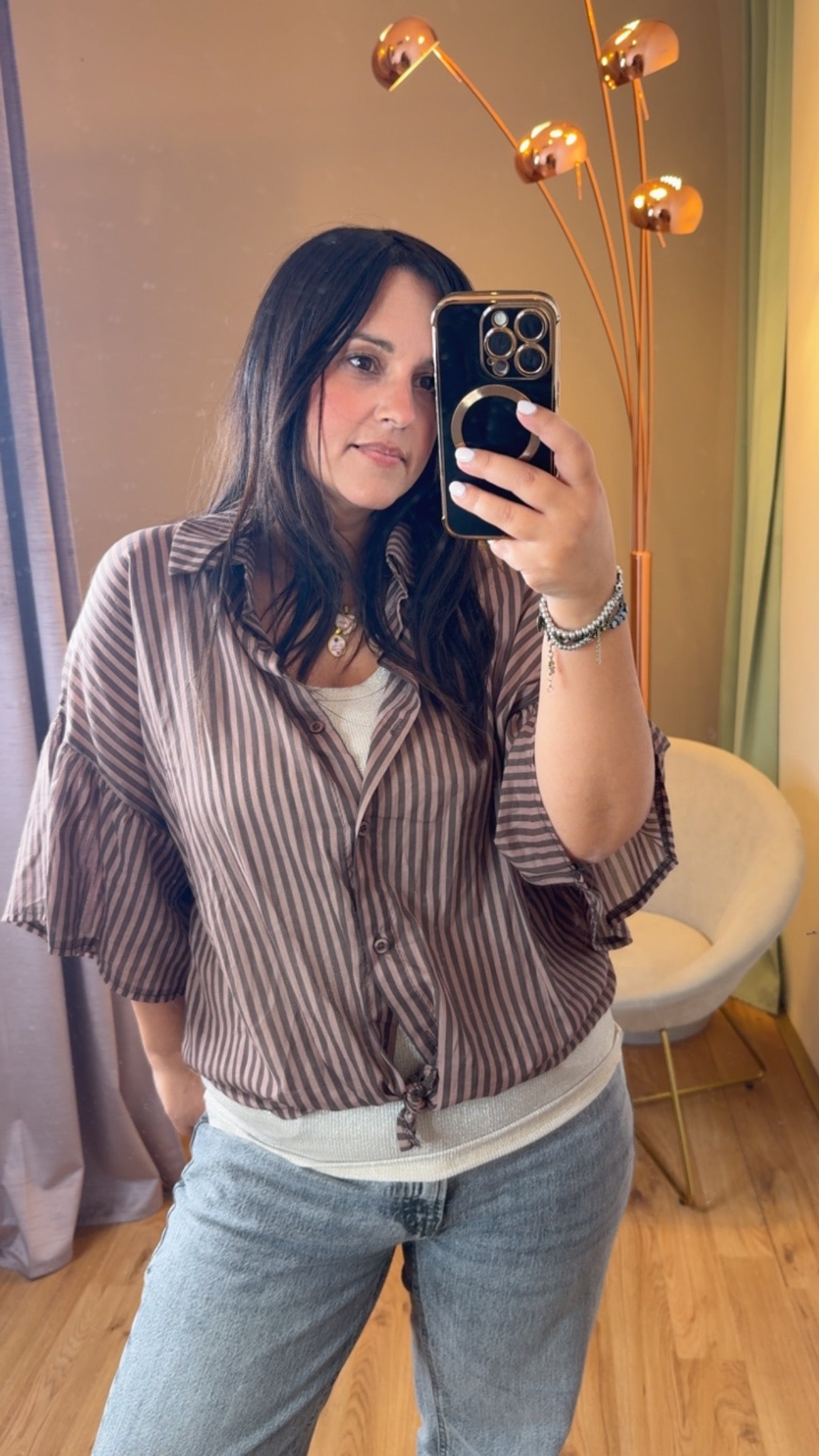 Camicia moro riga con manica campanella