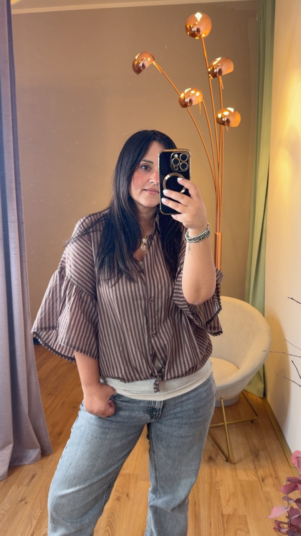 Camicia moro riga con manica campanella