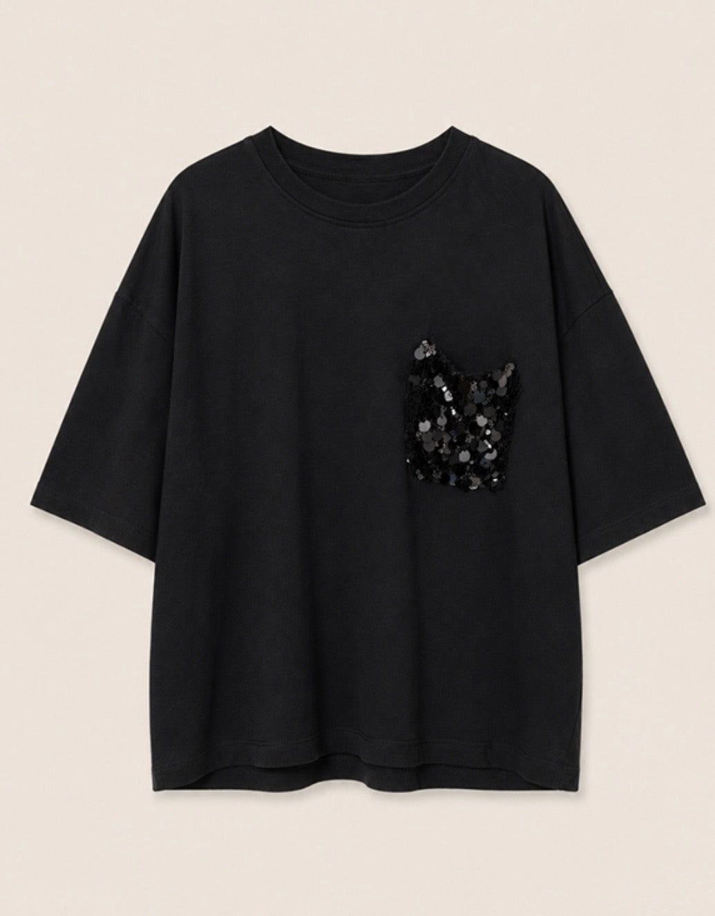 T-shirt con taschino in paillettes - Kikisix