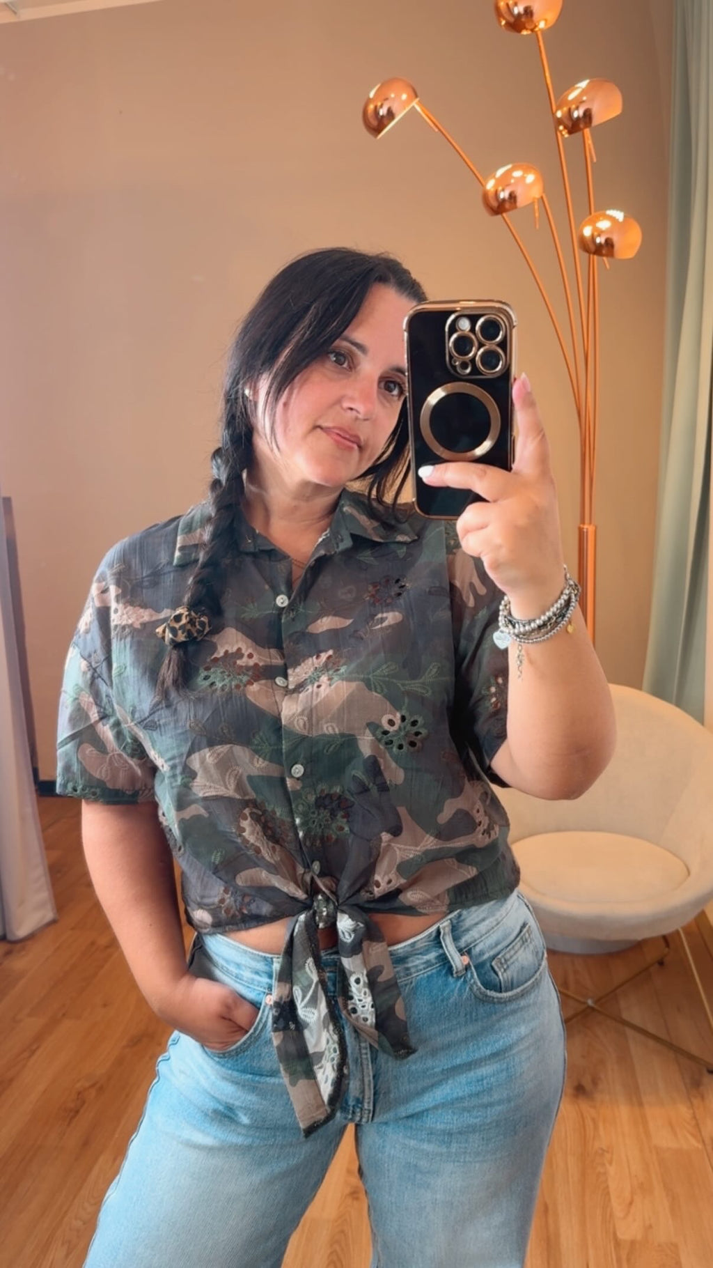 Camicia nodo stampa camouflage sangallo