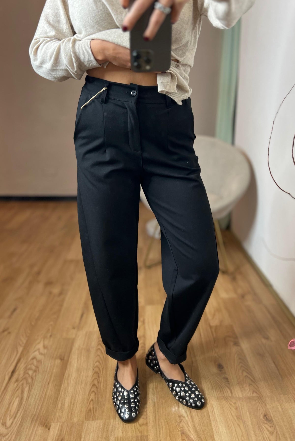 Pantalone nero punto Milano vita alta