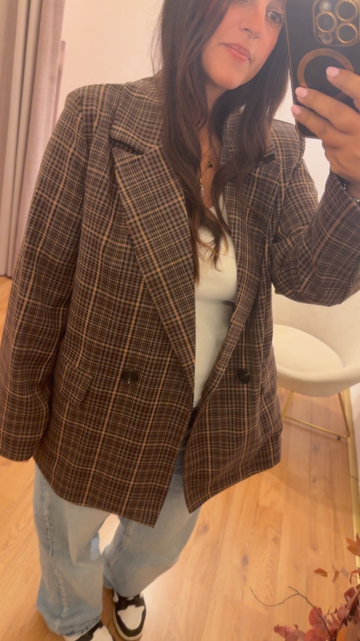 Blazer check over doppiopetto sui toni del marrone