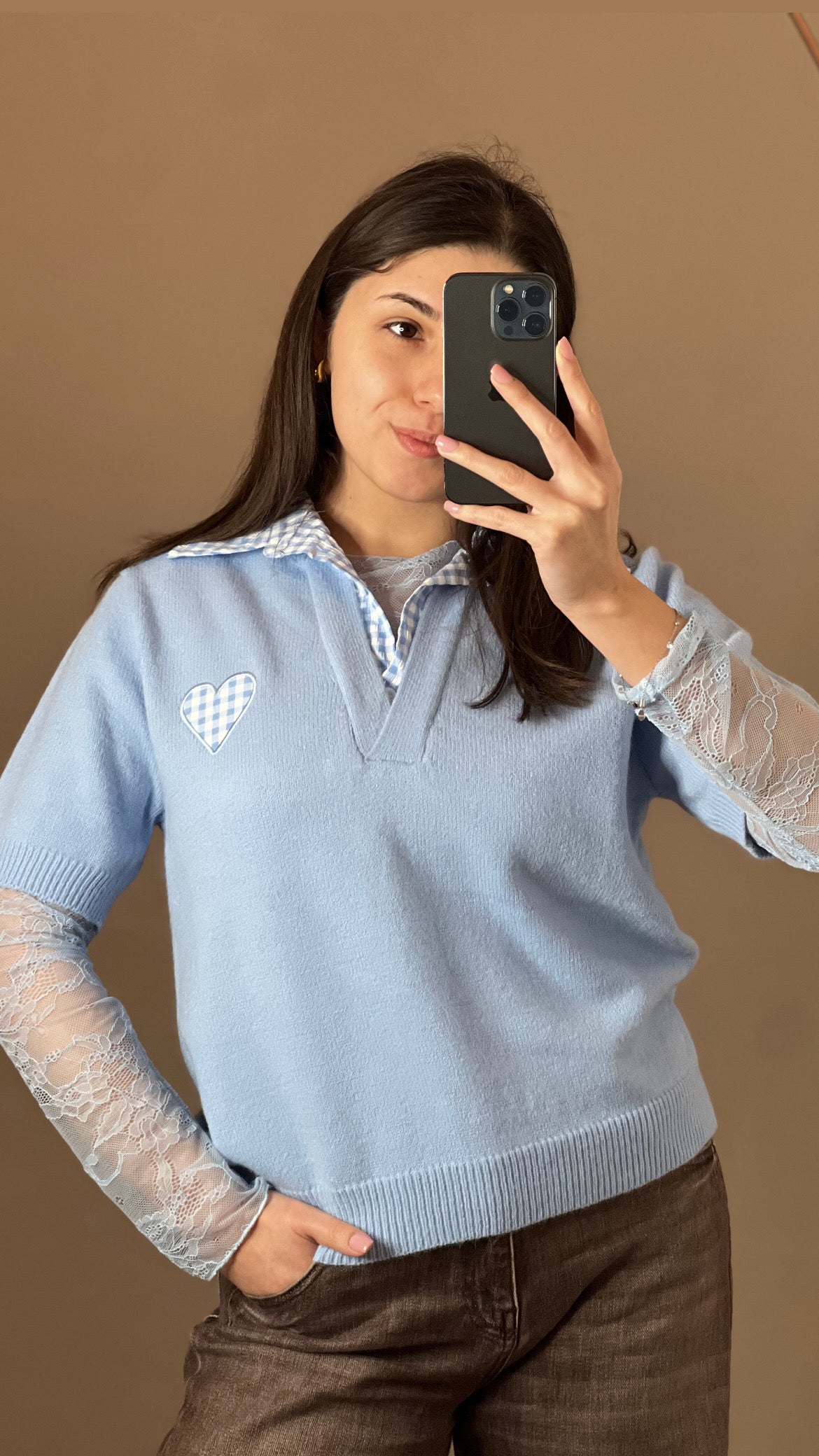 Polo manica corta con colletto e cuoricino check