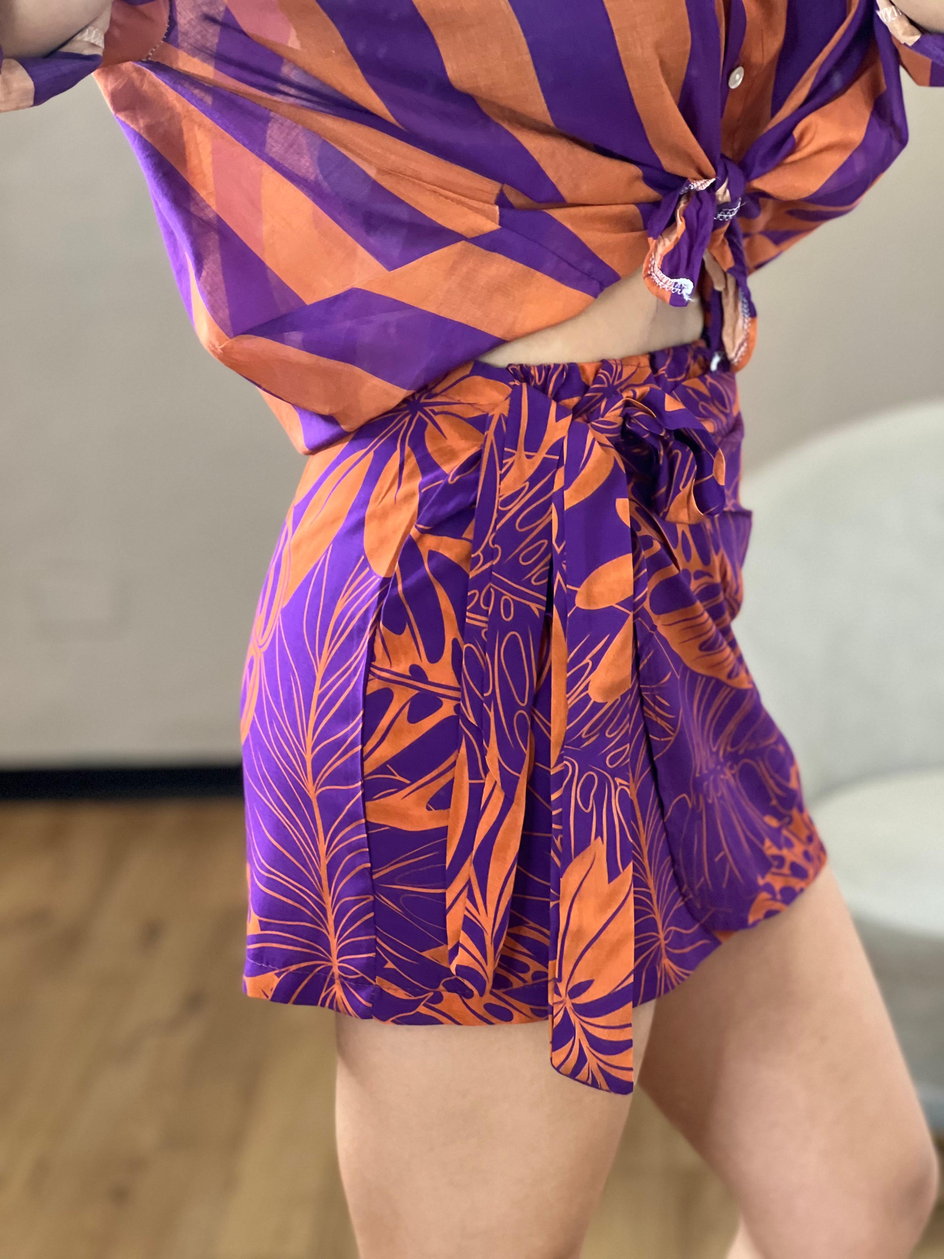 Gonna pareo floreale viola e arancio - Kikisix