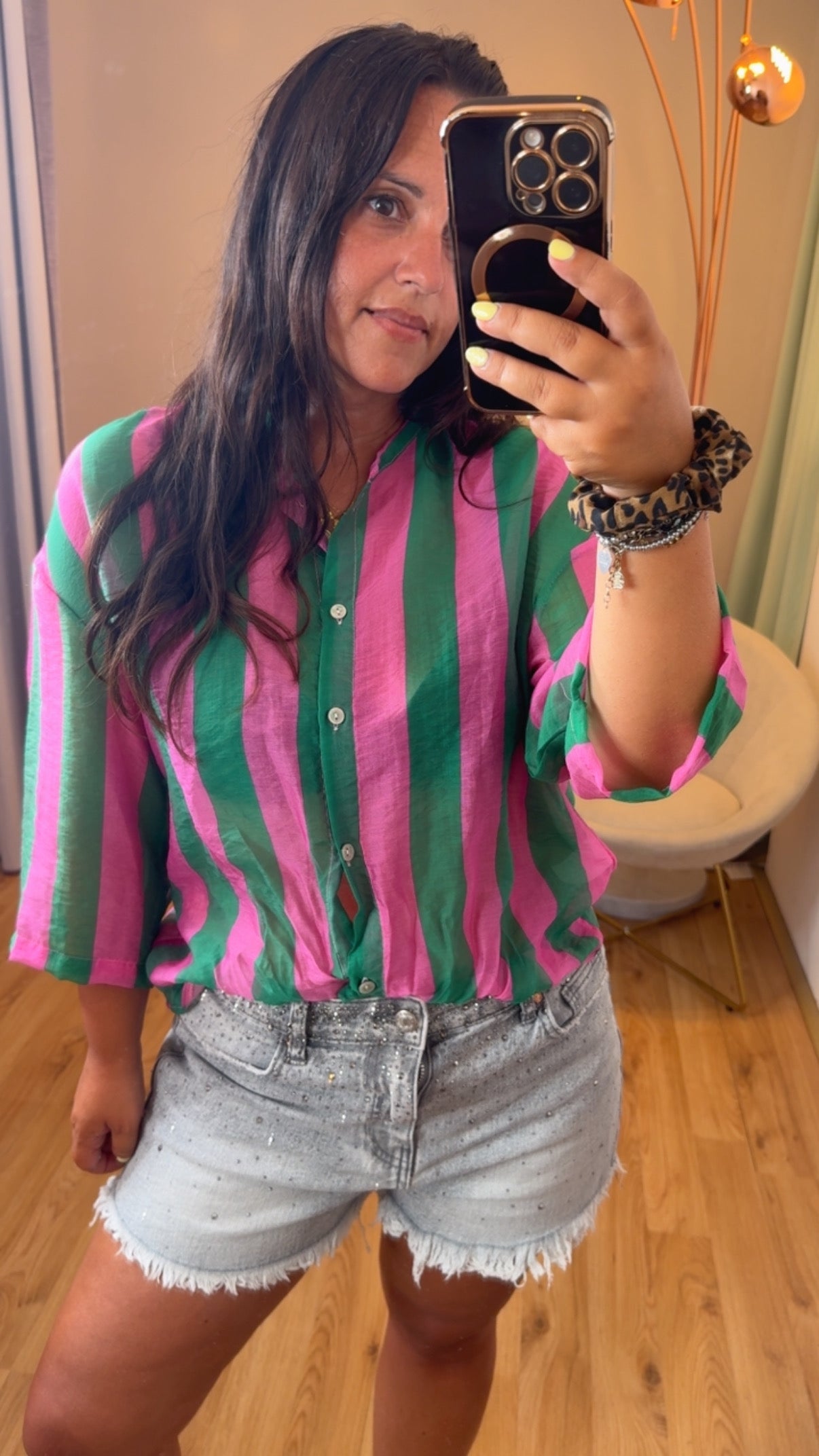 Camicia riga verde e fuxia