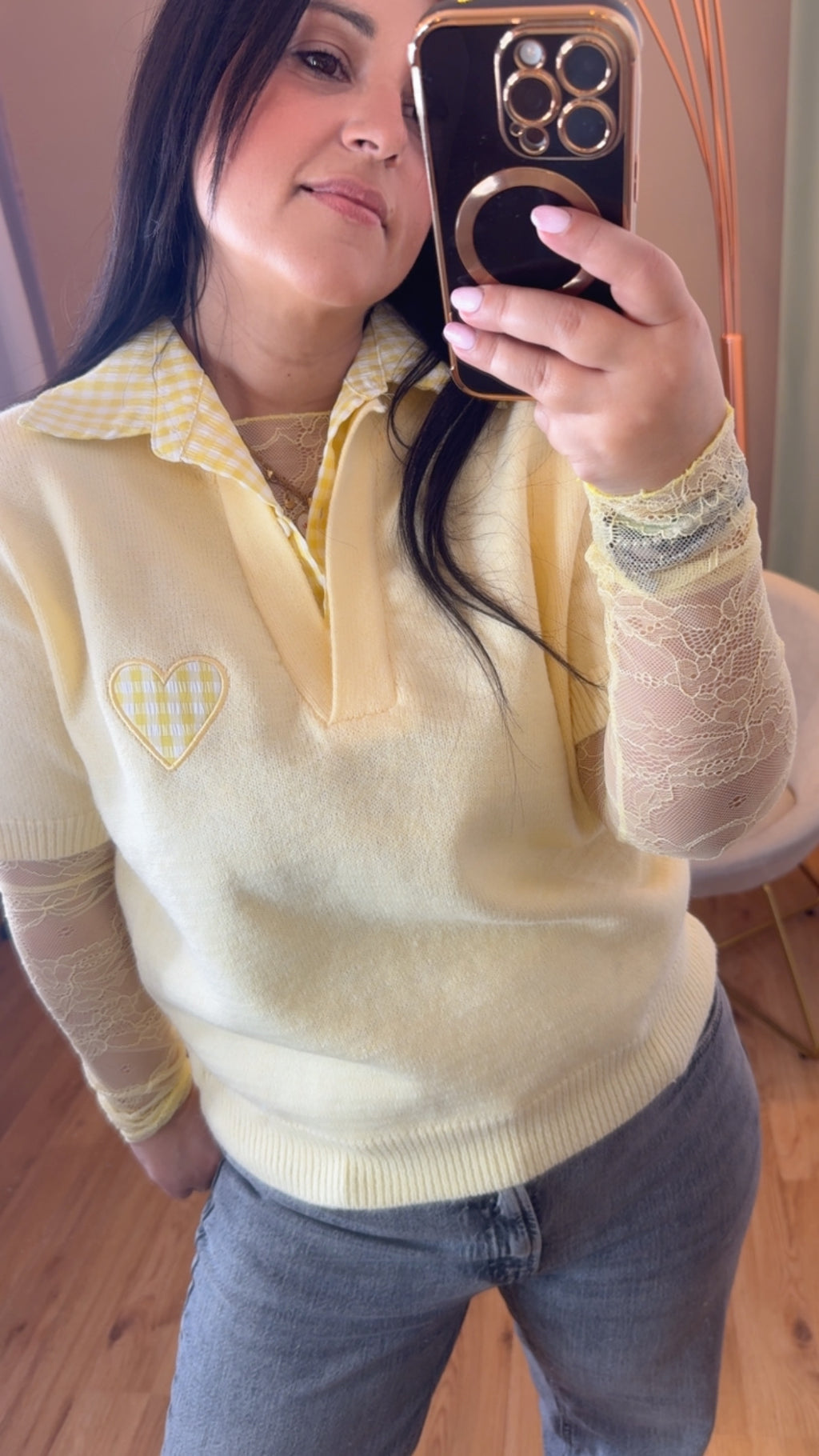 Polo manica corta con colletto e cuoricino check