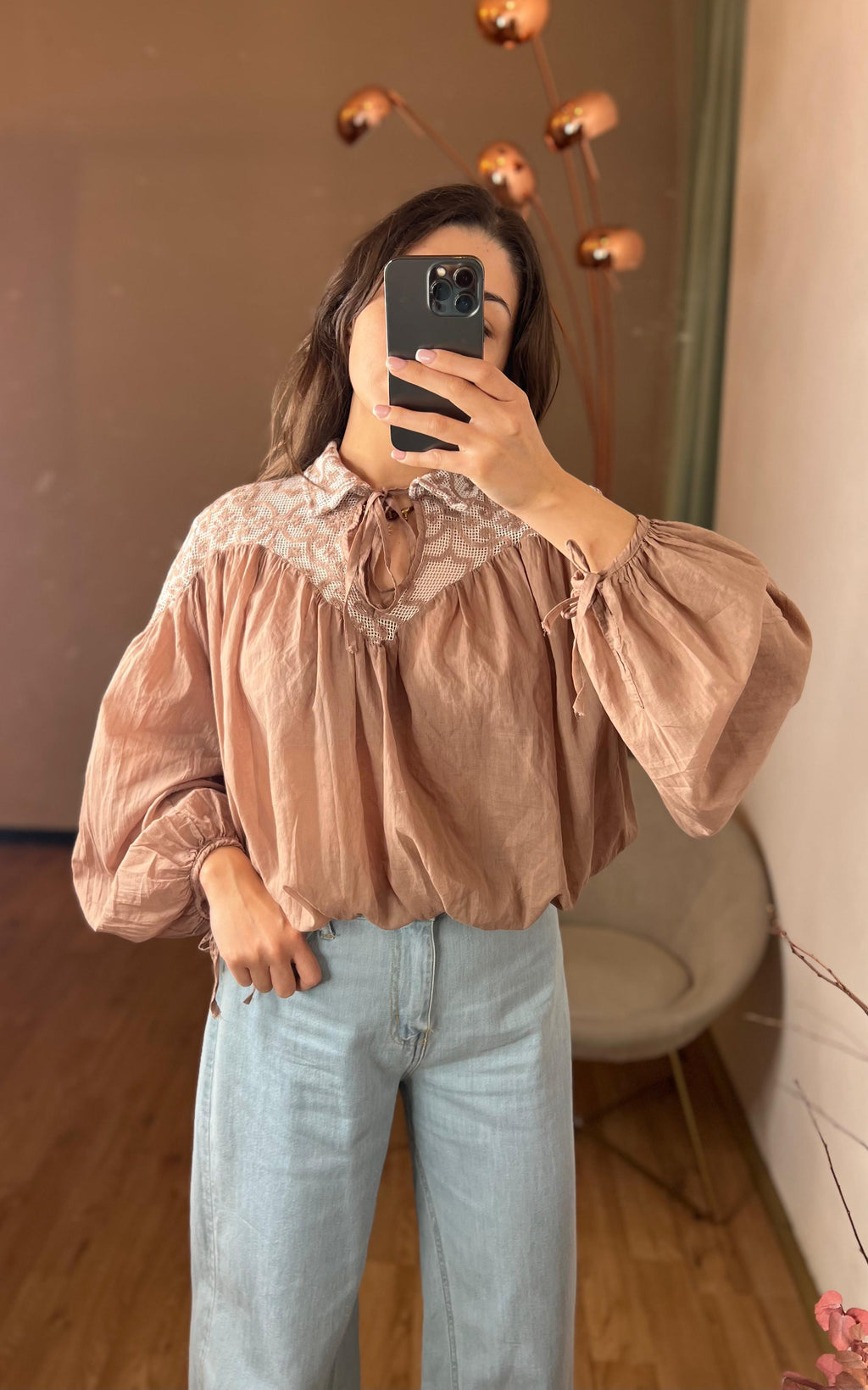 Blusa laccetti rosa con inserti pizzo - Kikisix