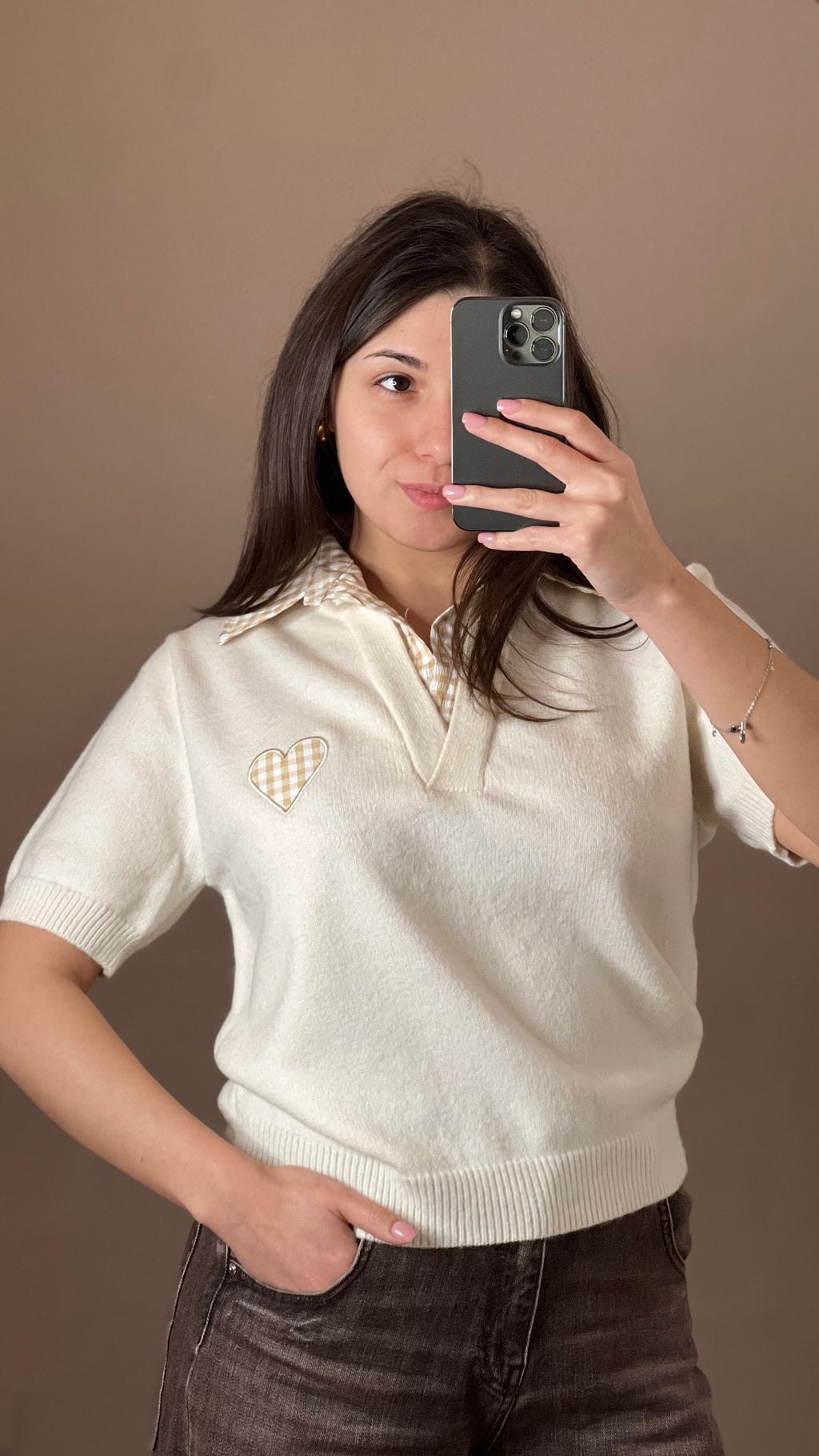 Polo manica corta con colletto e cuoricino check