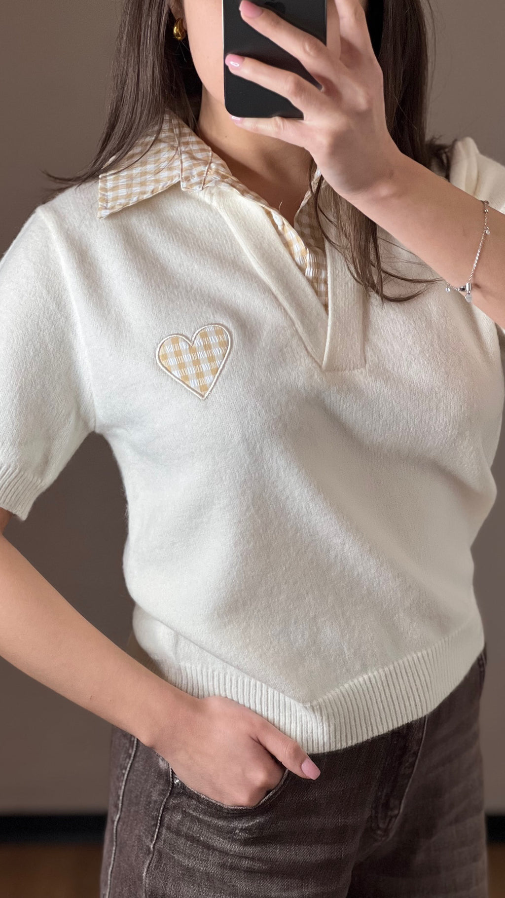 Polo manica corta con colletto e cuoricino check
