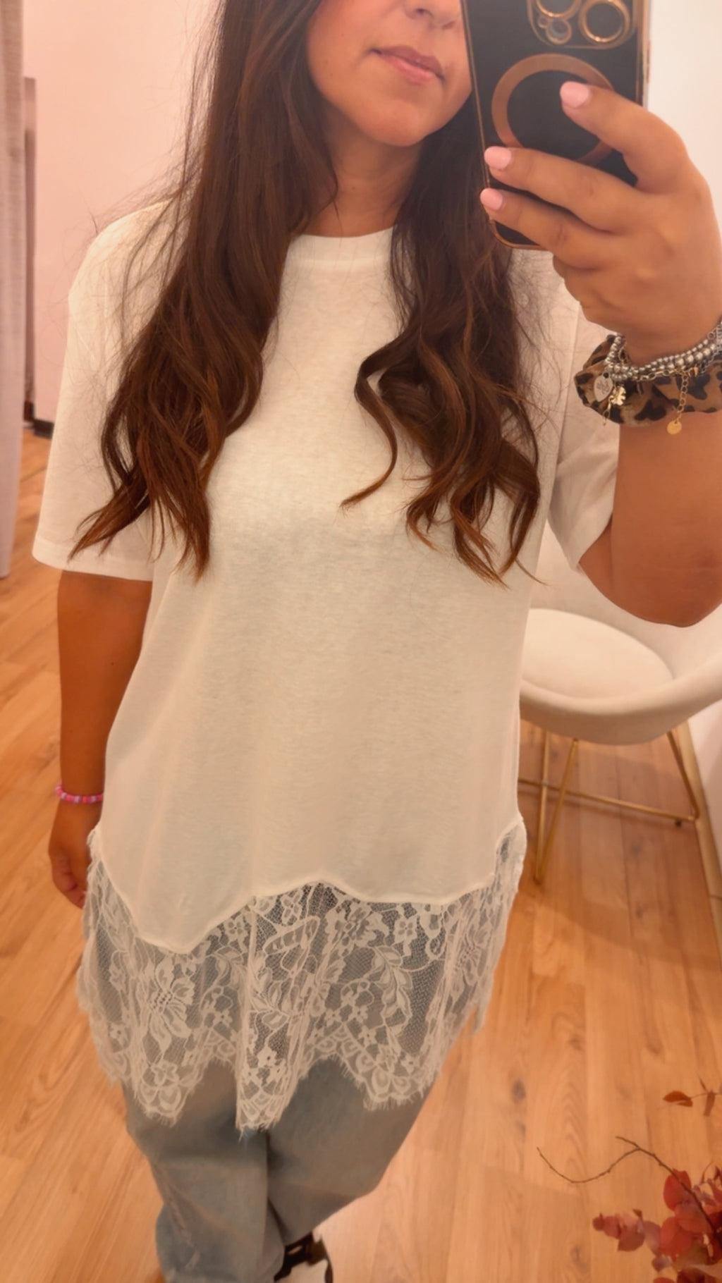 T-shirt velo con pizzo