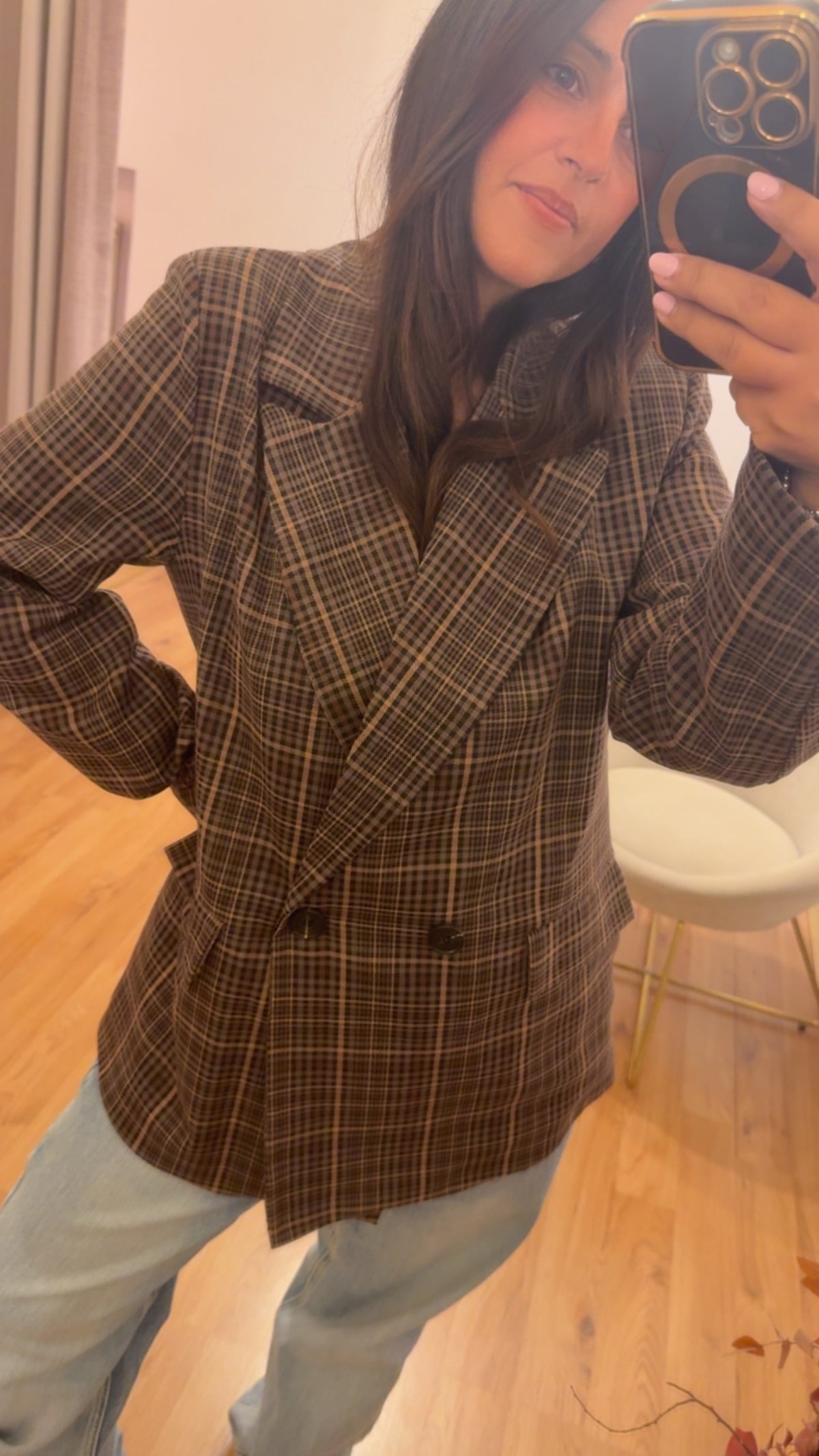 Blazer check over doppiopetto sui toni del marrone