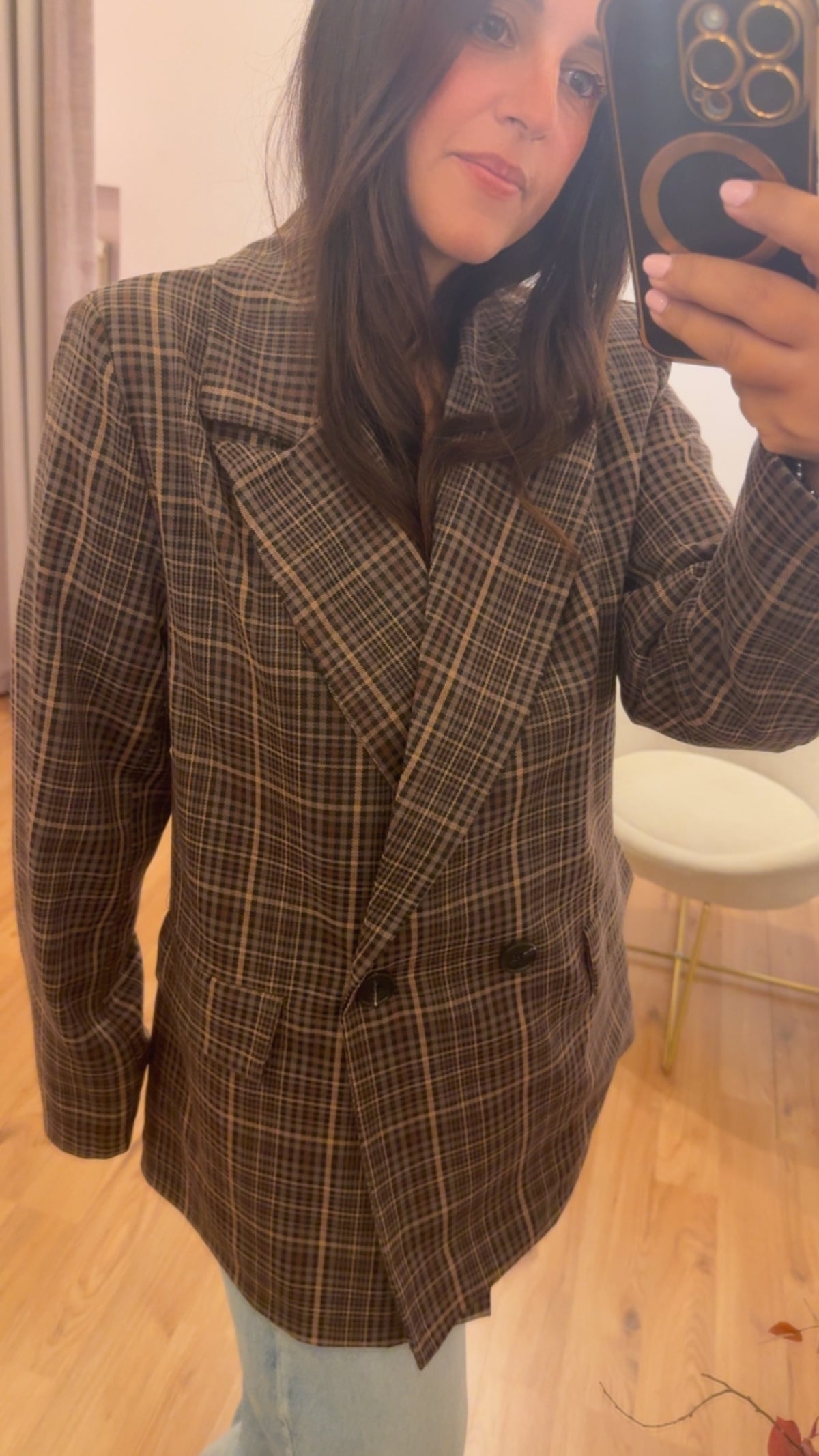 Blazer check over doppiopetto sui toni del marrone