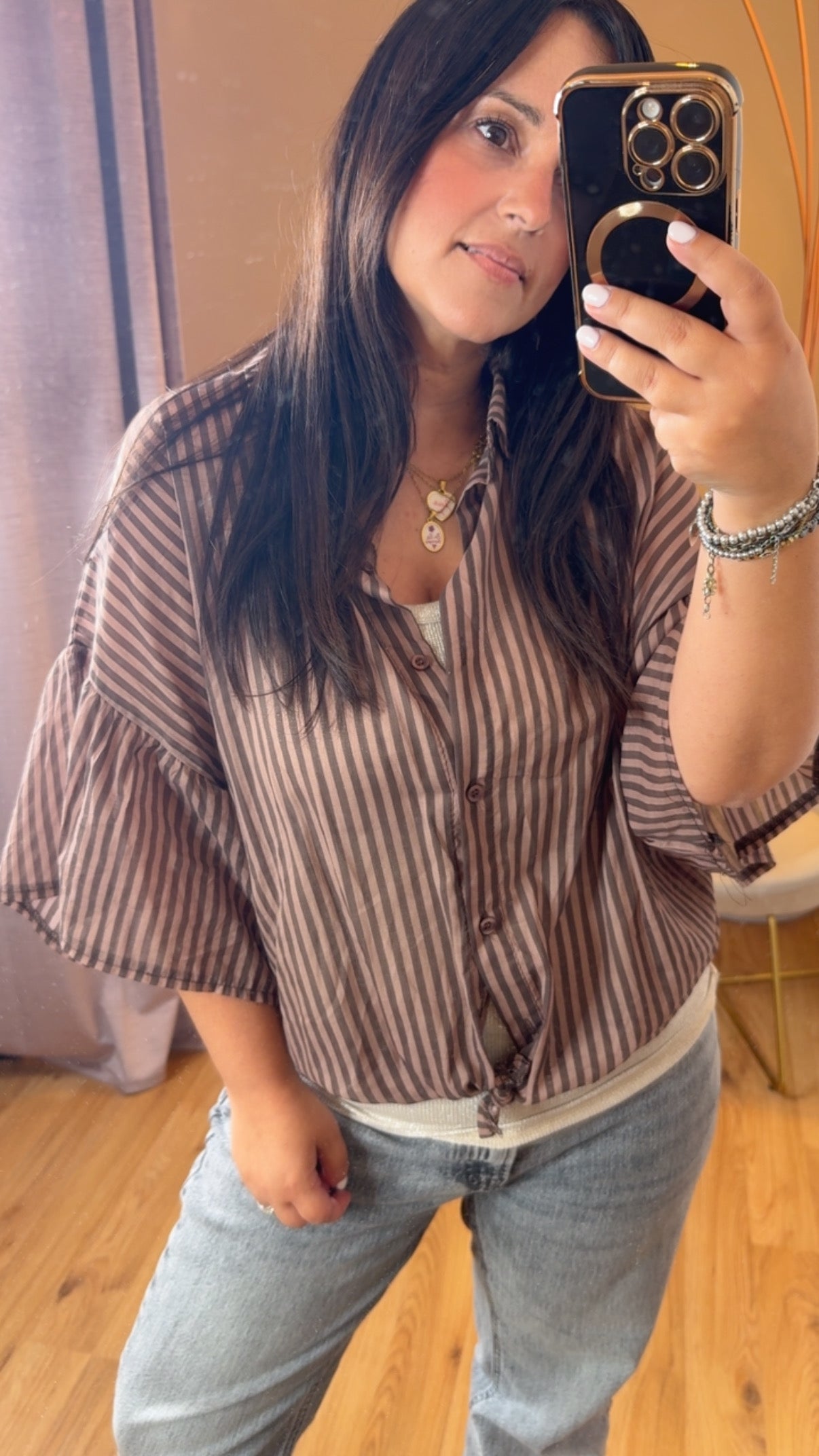 Camicia moro riga con manica campanella