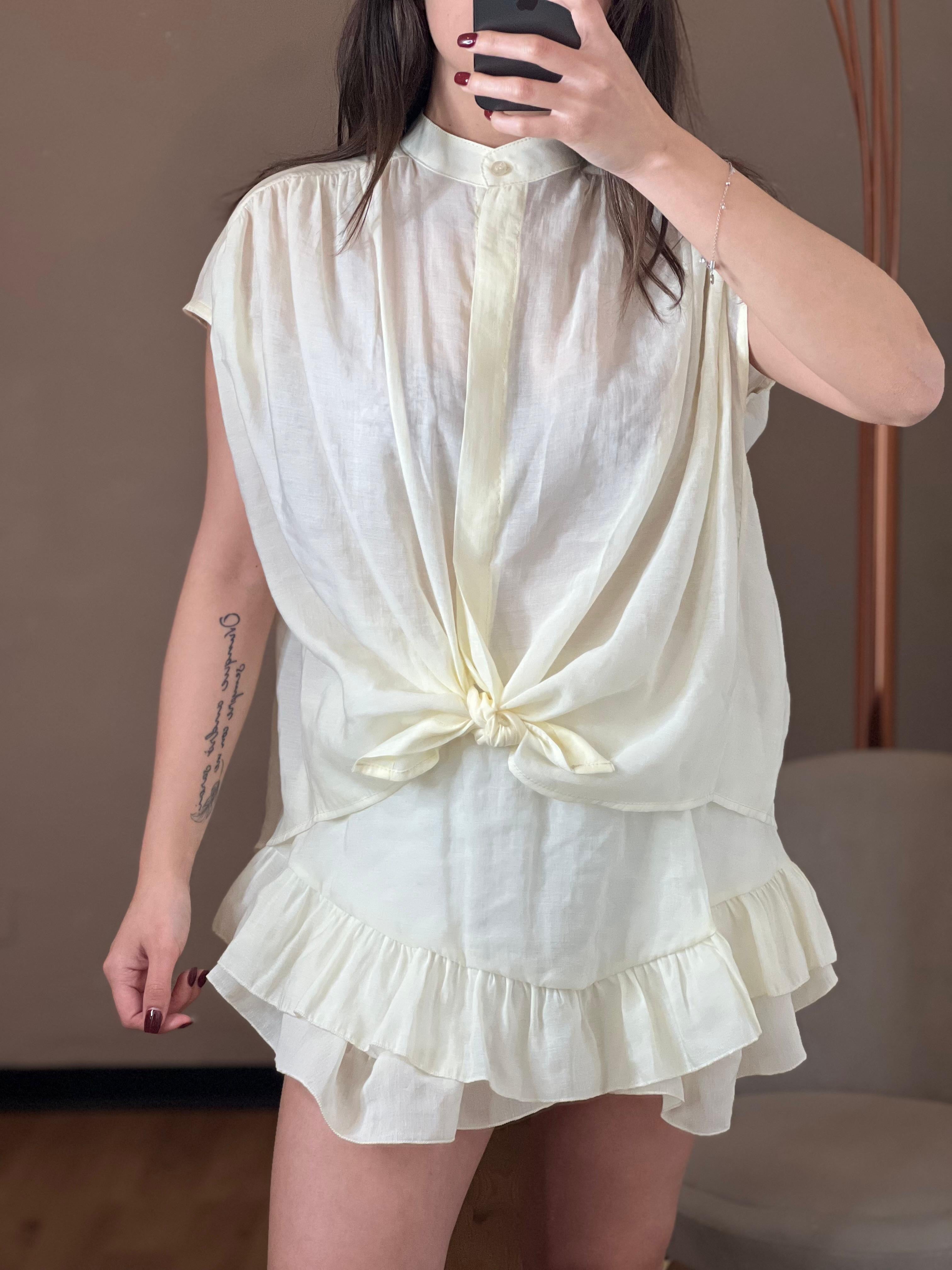 Camicia coreana smanicata annodata burro - Kikisix