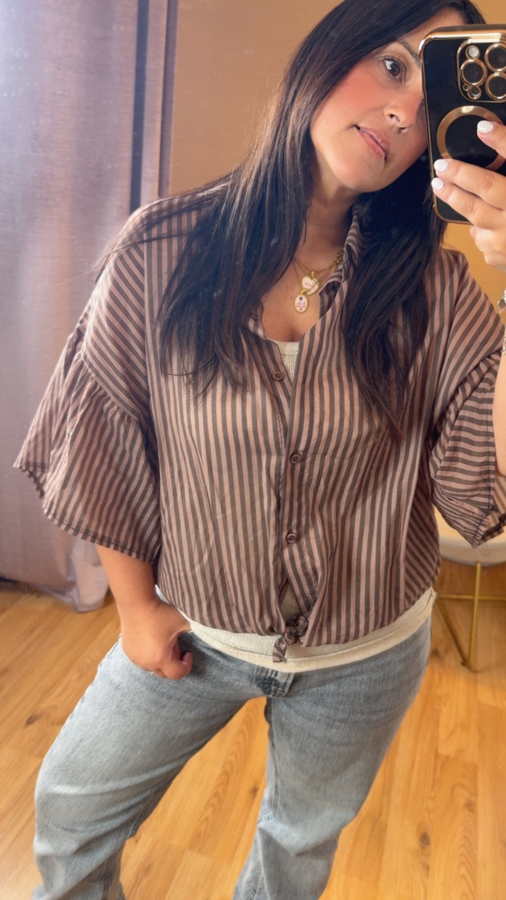 Camicia moro riga con manica campanella