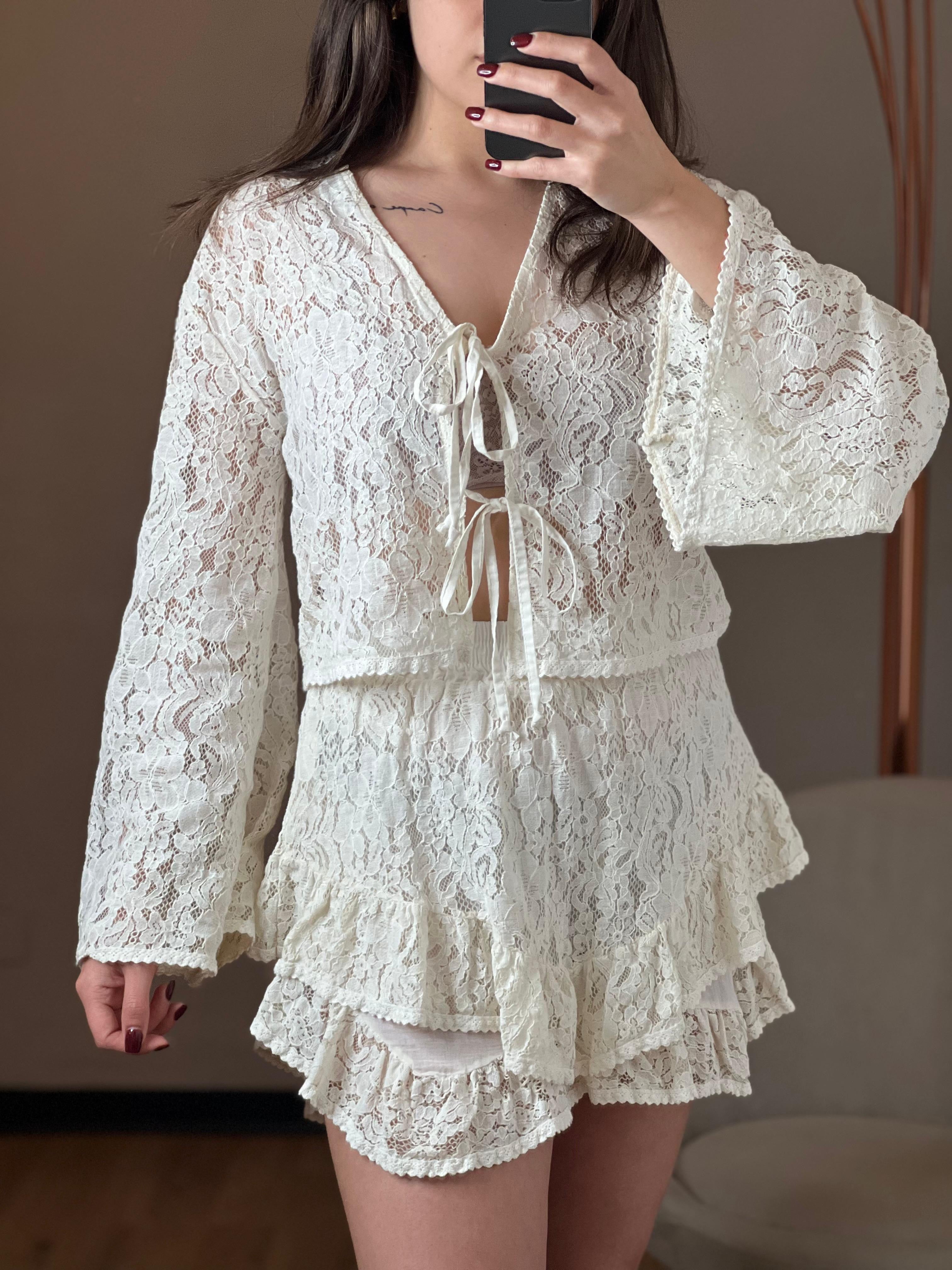 Minigonna in pizzo con doppia balza - Kikisix
