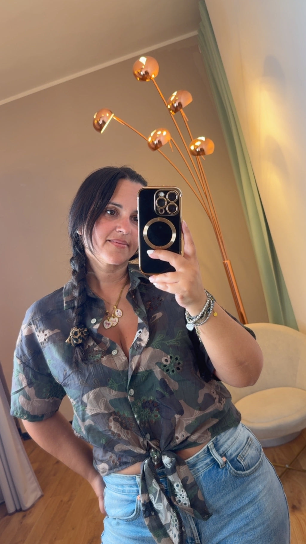 Camicia nodo stampa camouflage sangallo
