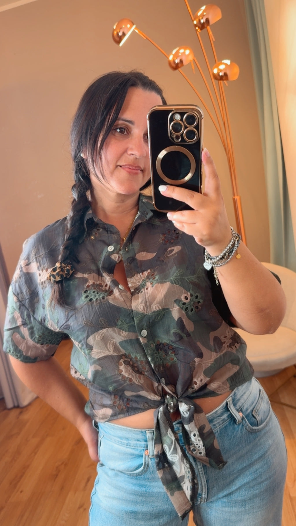 Camicia nodo stampa camouflage sangallo