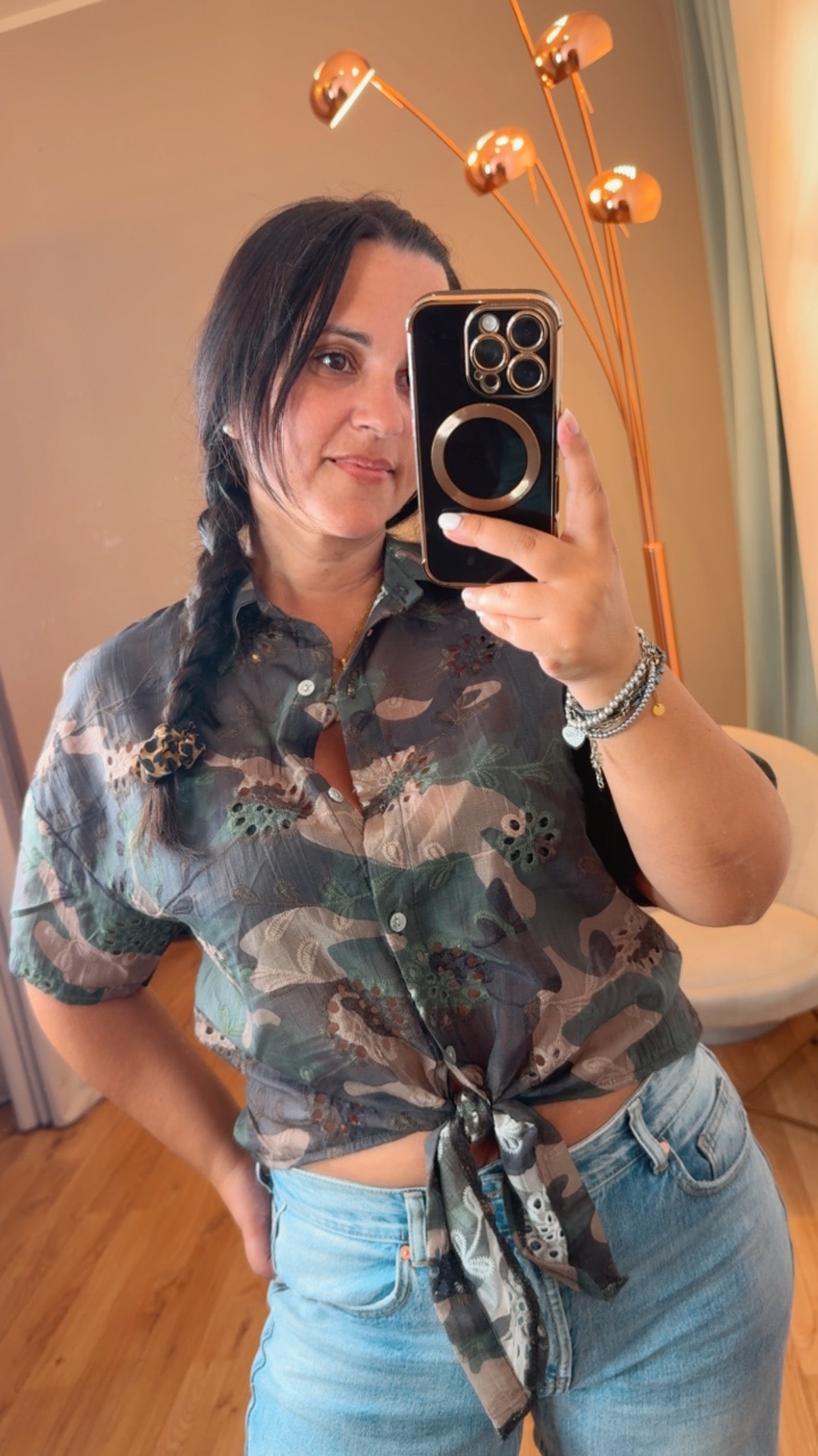 Camicia nodo stampa camouflage sangallo