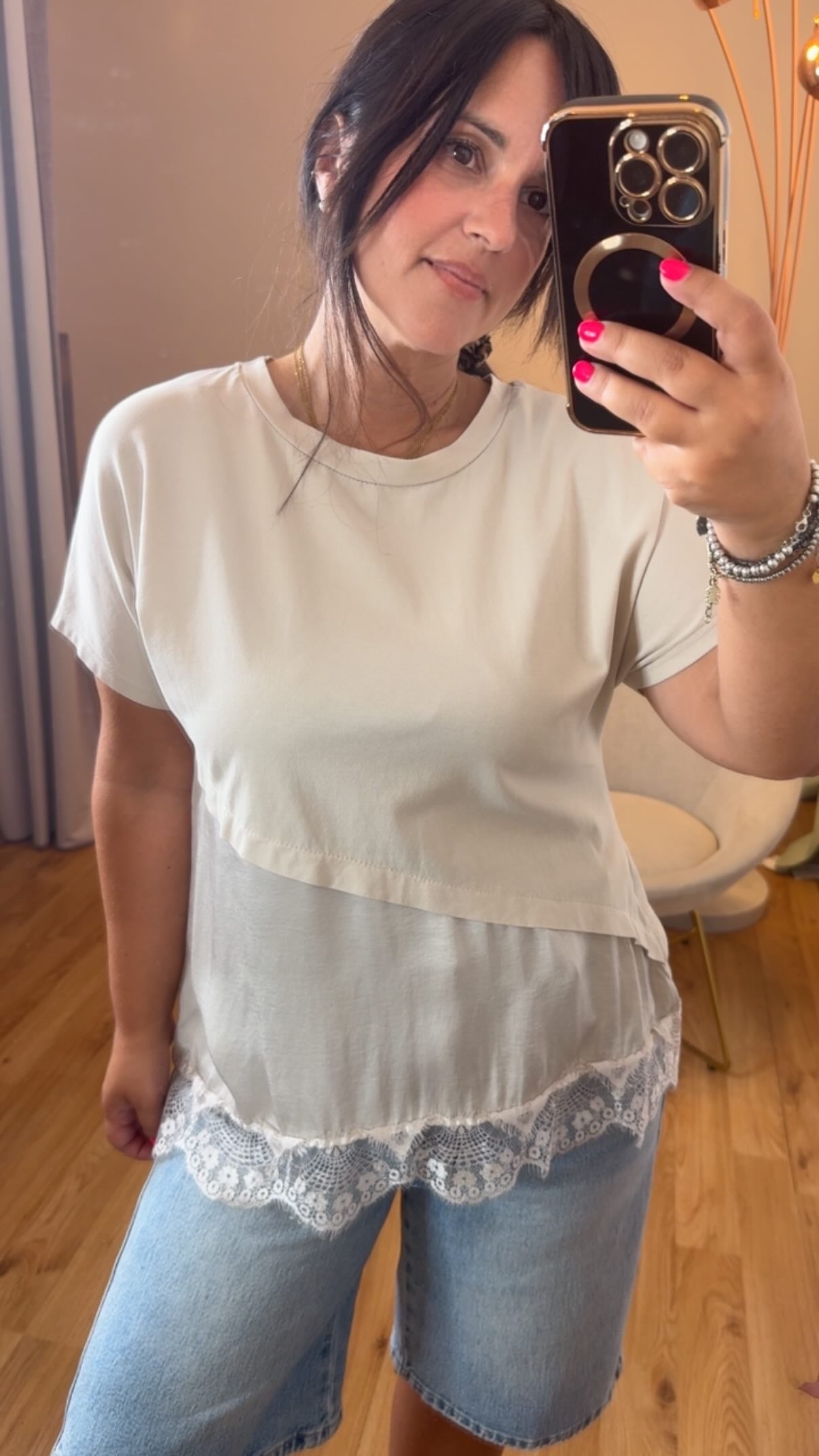 T-shirt combinata crop asimmetrica color corda
