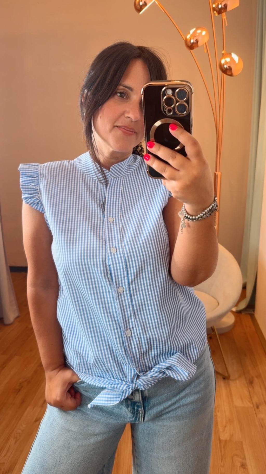 Camicetta check azzurra con aletta spalla