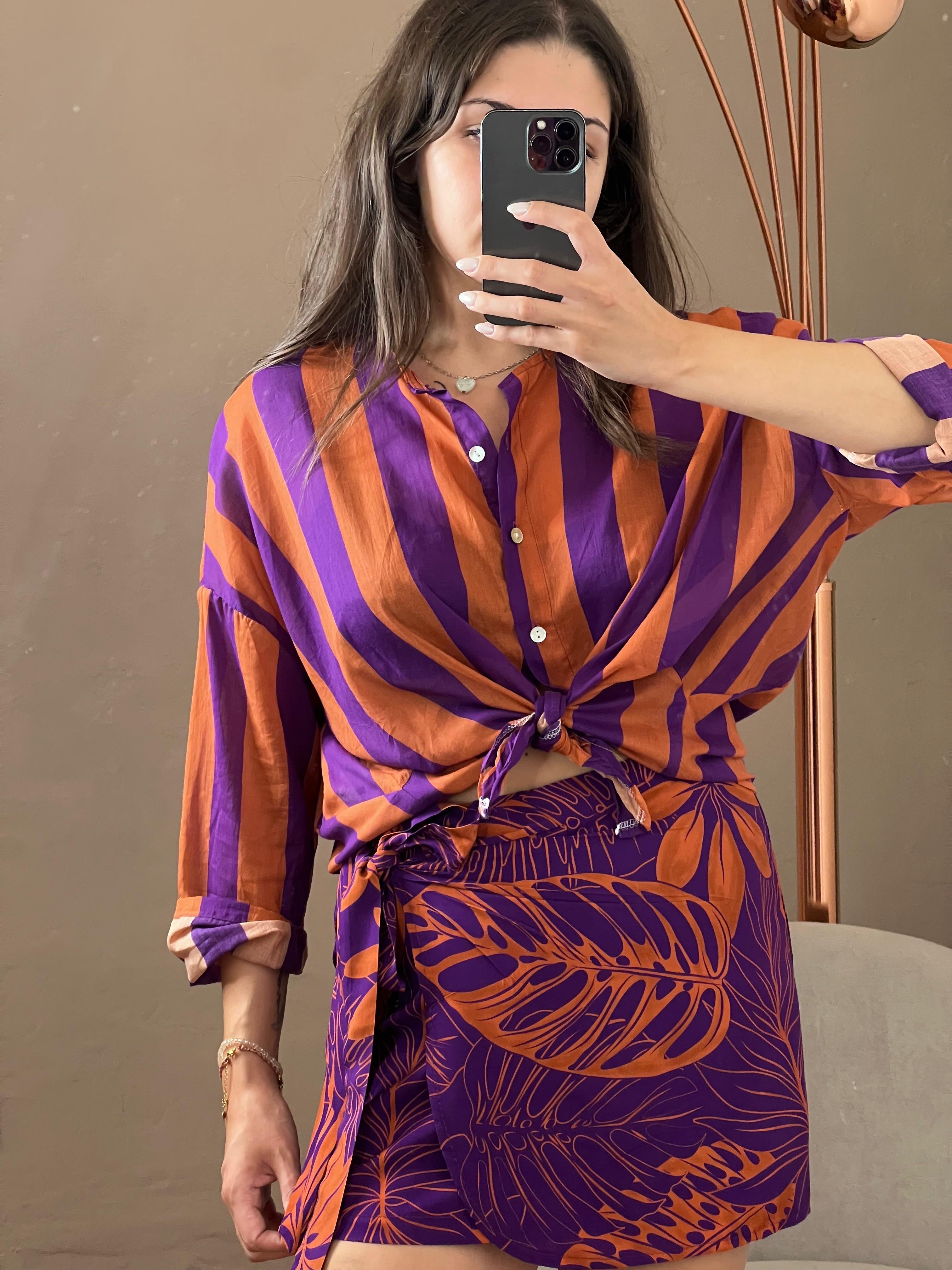 Gonna pareo floreale viola e arancio - Kikisix