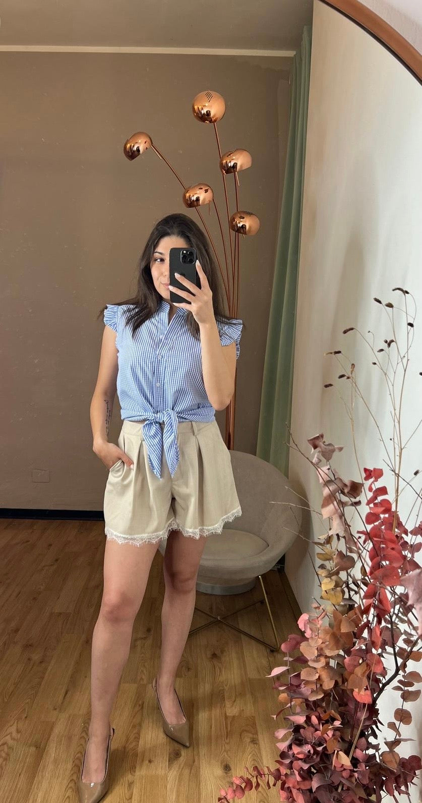 Camicetta check azzurra con aletta spalla