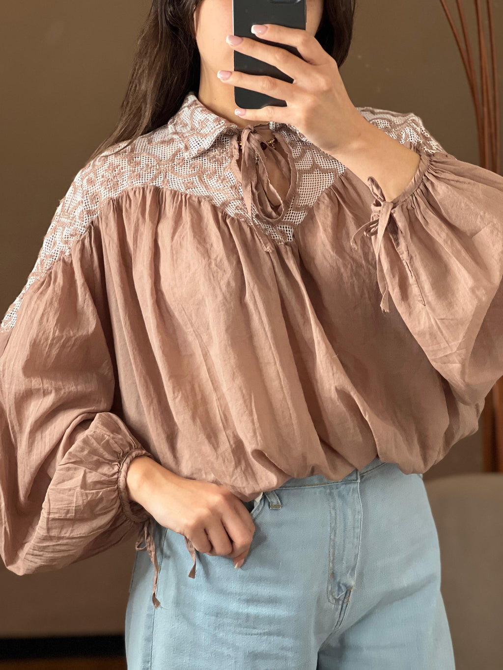 Blusa laccetti rosa con inserti pizzo - Kikisix