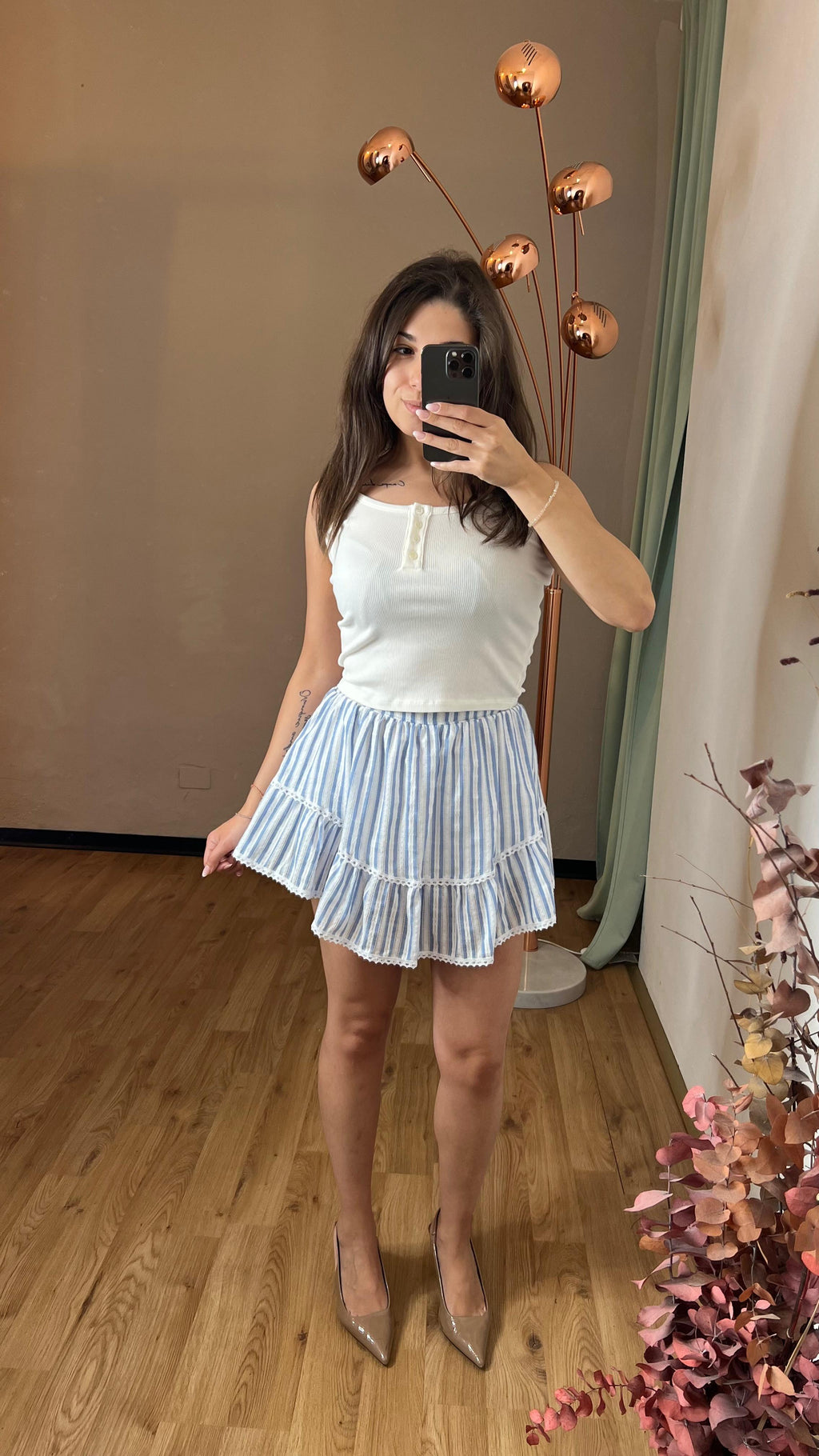 Gonna pantalone righe azzurro e bianco - Kikisix