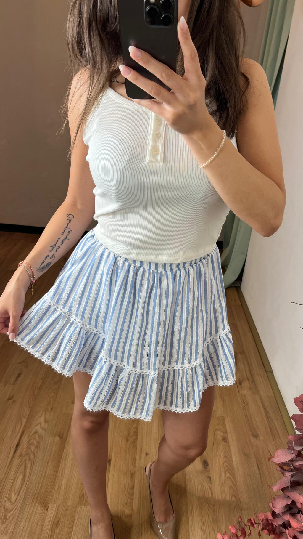 Gonna pantalone righe azzurro e bianco - Kikisix