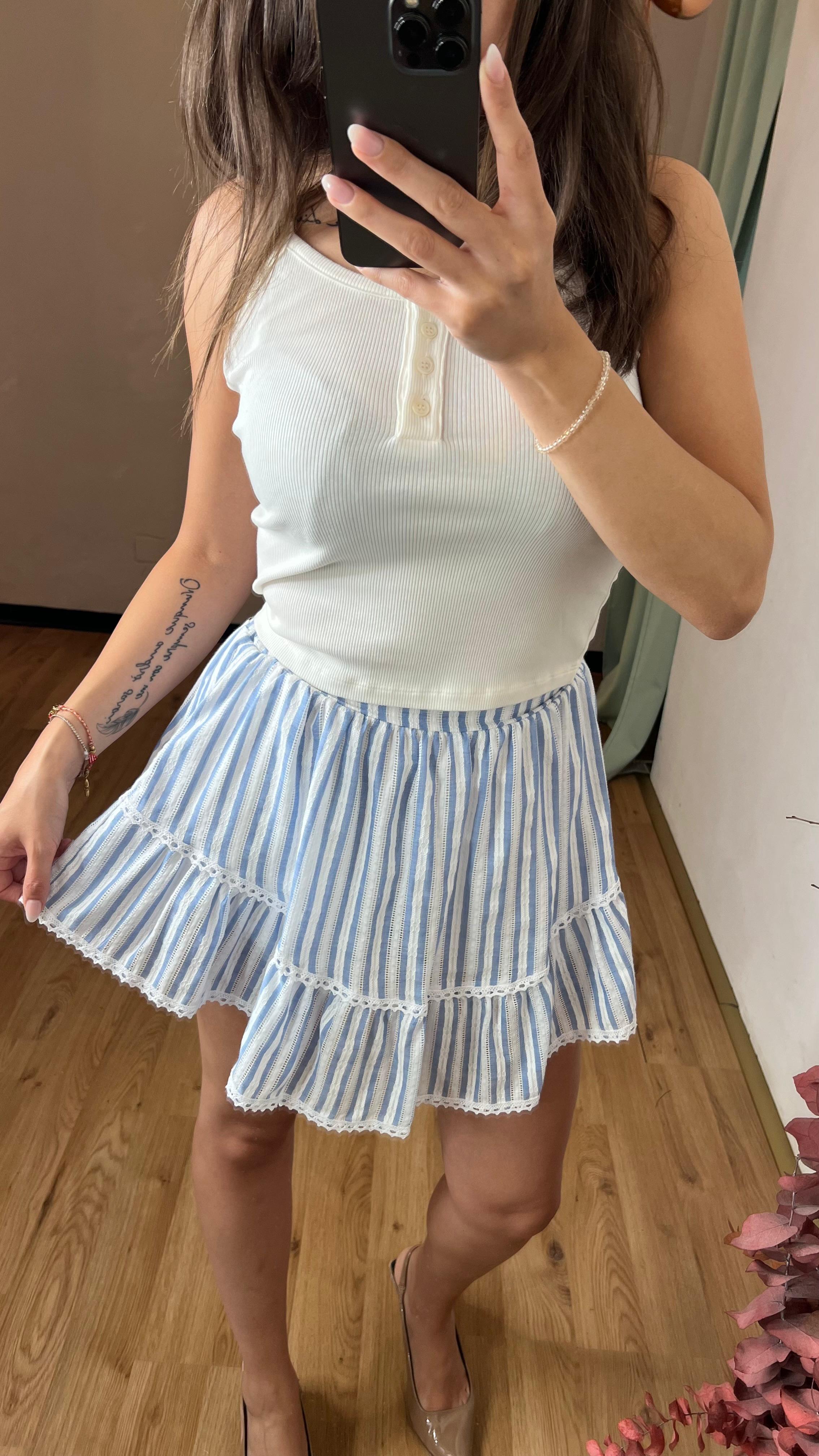 Gonna pantalone righe azzurro e bianco - Kikisix