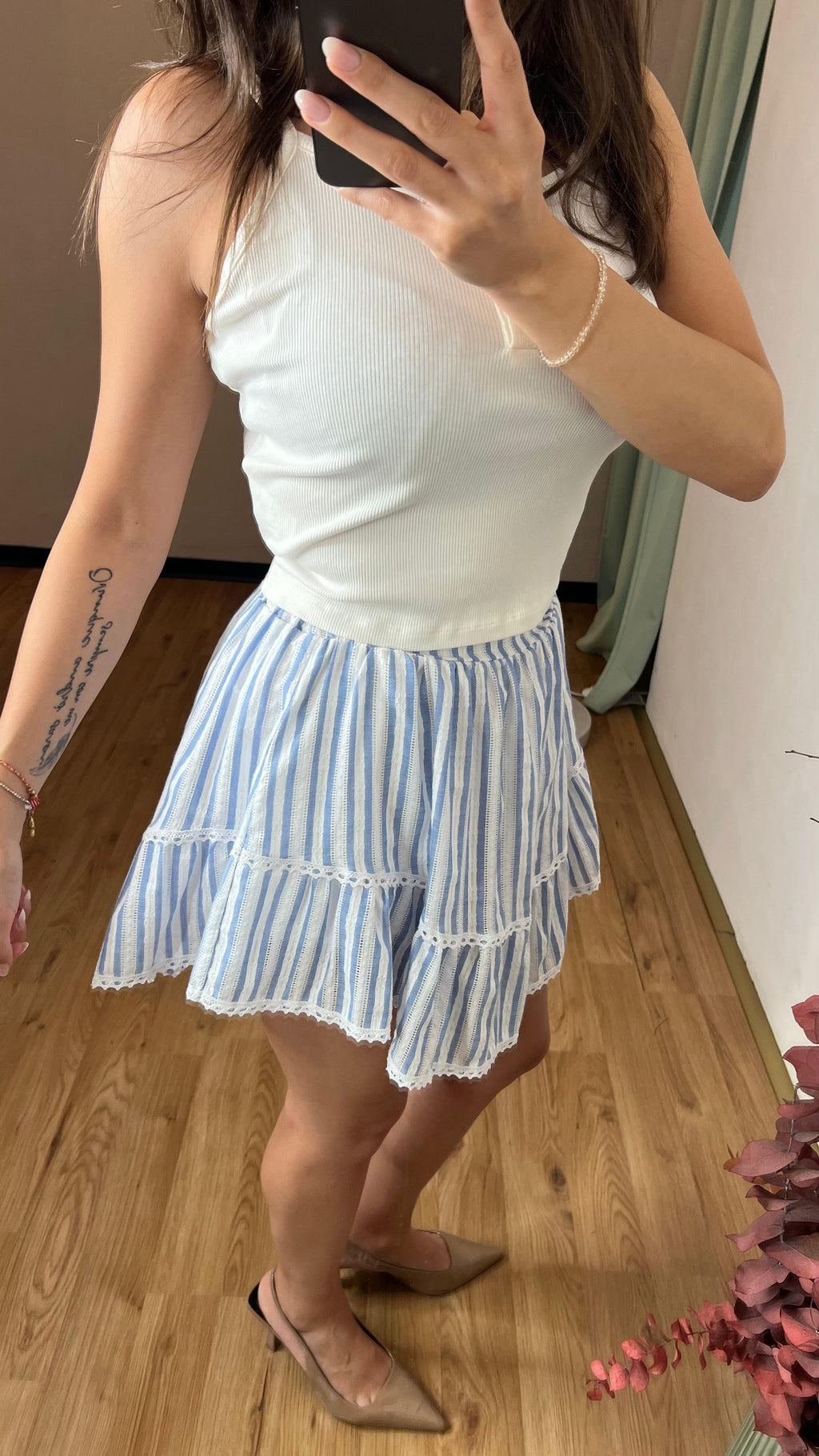 Gonna pantalone righe azzurro e bianco - Kikisix